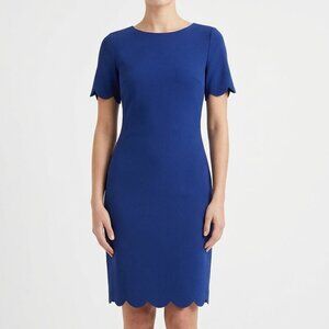 Glamour Navy Blue Scalloped Hem Sheath Dress Size 14 Twee Modest Corporate Core